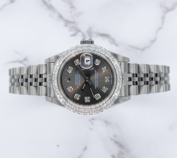 Womens Rolex Datejust with Slate Grey Diamond Dial & Bezel - Box and Papers - Image 2