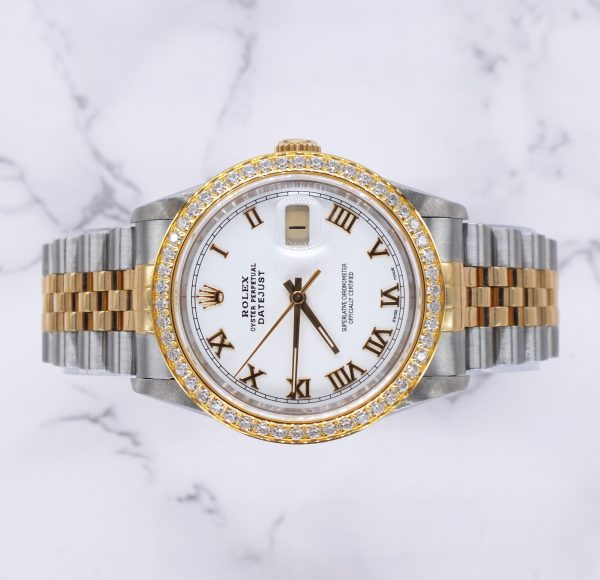 Gents Steel & 18k Gold Rolex Datejust with Roman Numeral Dial / Diamond Bezel. - Image 2