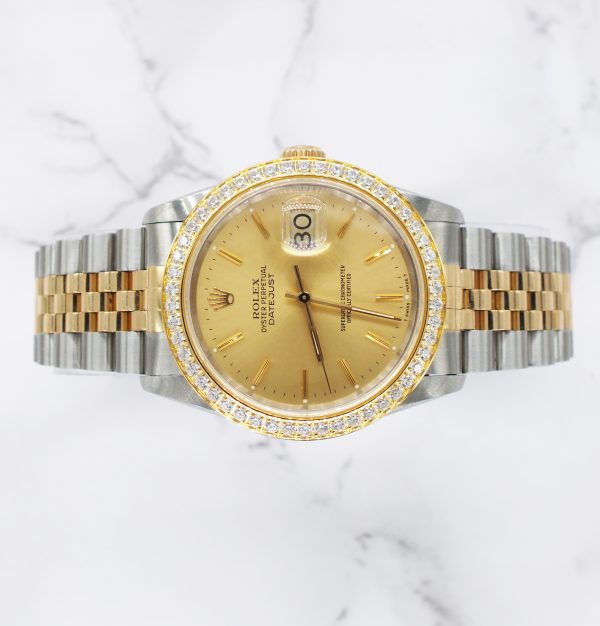 Mens Rolex Datejust in Steel & 18ct Gold with Diamond Bezel - Rolex Box & Papers - Image 2