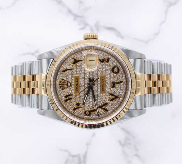 Gents Steel & Gold Rolex Datejust with Pave Arabic Diamond Dial - Box & Papers. - Image 2