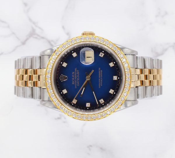 Mens Rolex Datejust - Factory BLUE Diamond Dial & Diamond Bezel - Box & Papers - Image 2