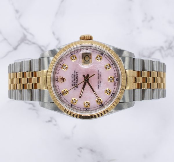 MINT Gents Steel & Gold Rolex Datejust Pink MOP Diamond Dial with Box & Papers. - Image 2