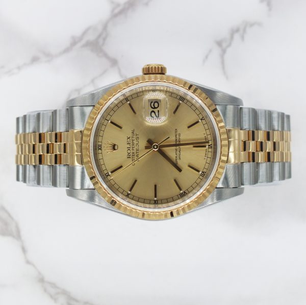 Classic Gents Steel & Gold Rolex Oyster Perpetual Datejust 36mm with Box & Paper - Image 2
