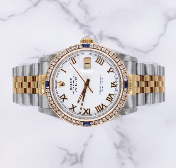 Stunning Gents Steel & 18k Gold Rolex Datejust with Roman Dial & Diamond Bezel. - Image 2