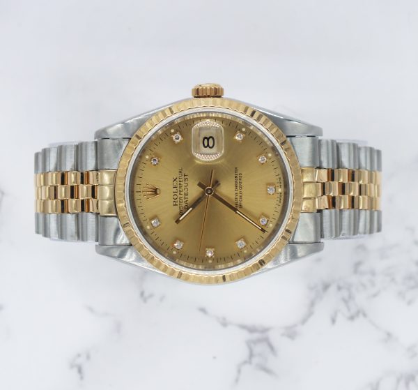 Gents Steel & Gold Rolex Datejust with Factory Diamond Dial - Box and Paper - Image 2
