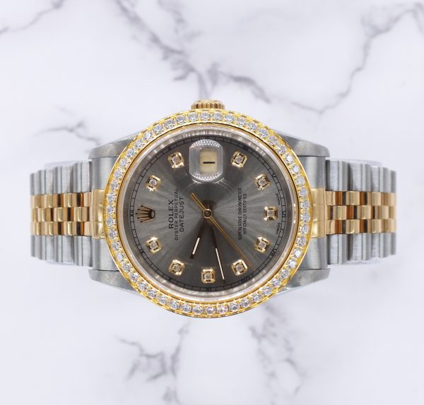 Gents Rolex Datejust with Grey Diamond Dial & Diamond & Bezel - Box & Papers. - Image 2