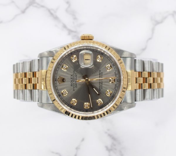 Mens Steel & Gold Rolex Datejust 36mm Slate Grey Diamond Dial - Box & Papers. - Image 2