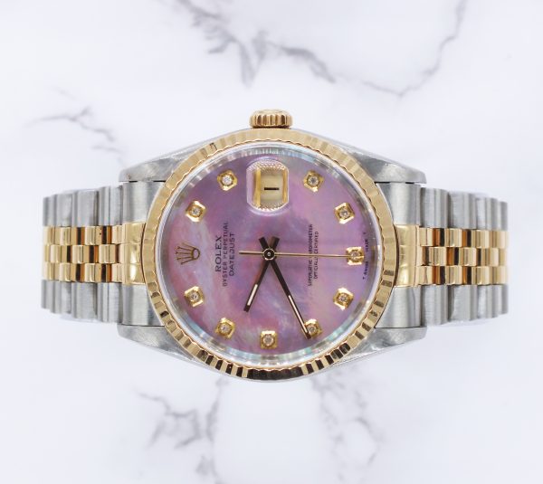 Stunning Gents Rolex Datejust 16233 with Pink MOP Diamond Dial with Box & Papers - Image 2