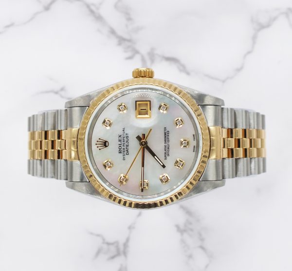 Mens Rolex Datejust in Steel & Gold with White MOP Diamond Dial - Box / Papers. - Image 2