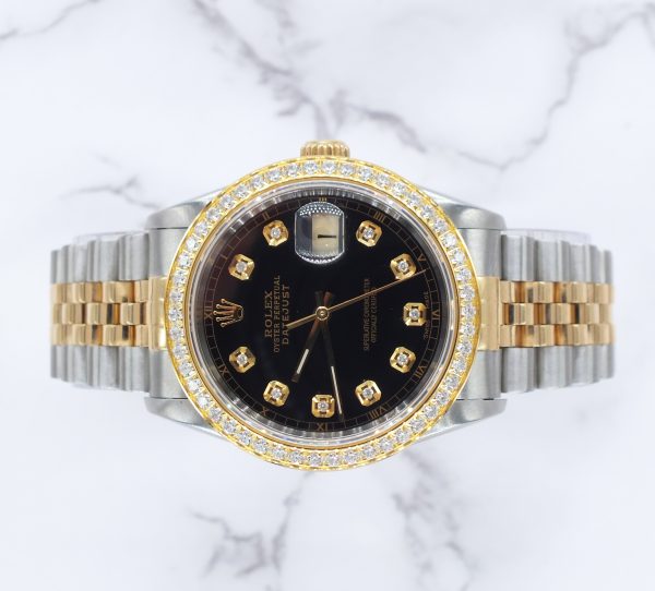 Gents Steel & Gold Rolex Datejust 16233 Black Diamond Dial & Bezel - Box & Paper - Image 2