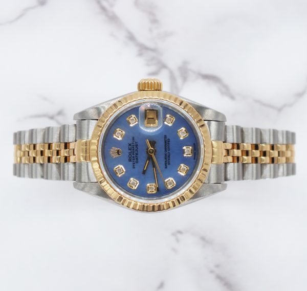 Ladies Rolex Datejust in Steel & Gold with Blue MOP Diamond Dial - Box & Papers - Image 2