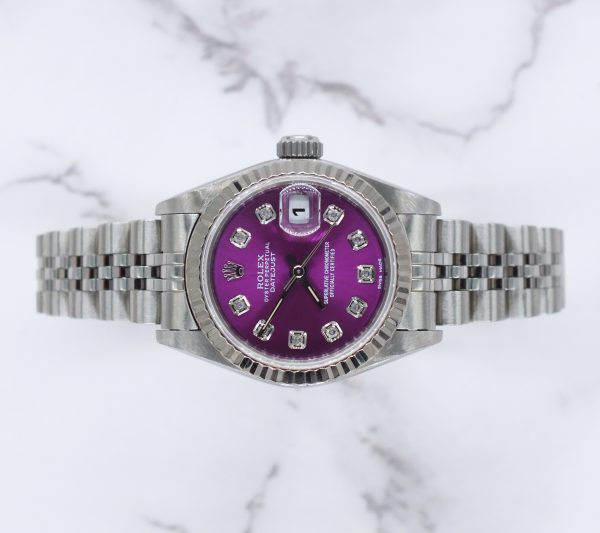 Ladies Rolex Datejust 26mm in Steel & Gold - Purple Diamond Dial – B+P - MINT! - Image 2