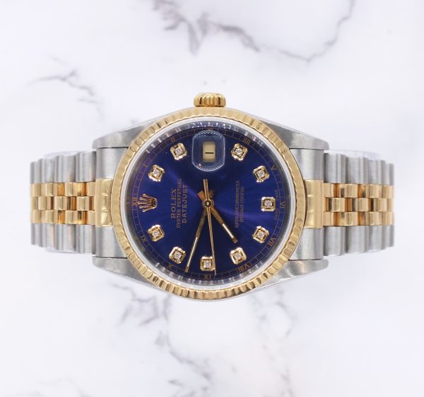 Gents Steel & Gold Rolex Datejust 16233 Blue Diamond Dial with Box and Papers. - Image 2
