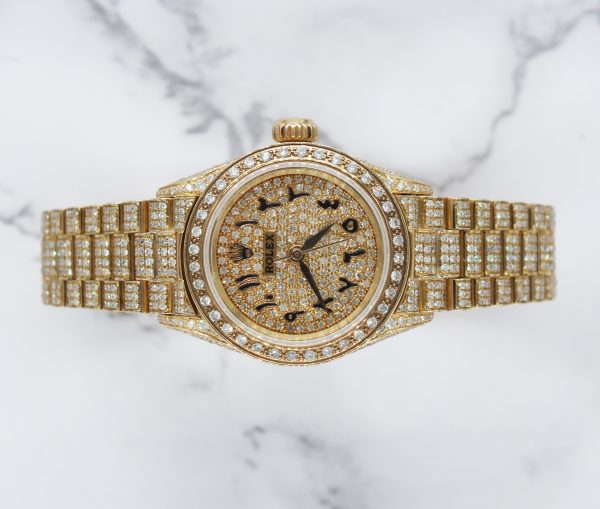 Stunning Ladies 18ct Gold Rolex Datejust - Full Diamond Dial, Bezel & Bracelet - Image 2