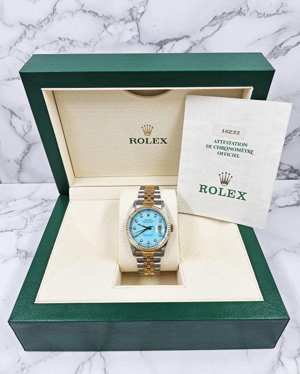 Gents Steel & Gold Rolex Datejust Tiffany Blue Diamond Dial with Box & Papers. - Image 7