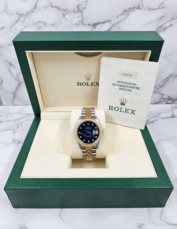 Mens Rolex Datejust - Factory BLUE Diamond Dial & Diamond Bezel - Box & Papers - Image 7