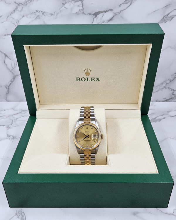 MINT Mens Rolex Datejust in Steel & Gold - Factory Diamond Dial - Box and Papers - Image 5