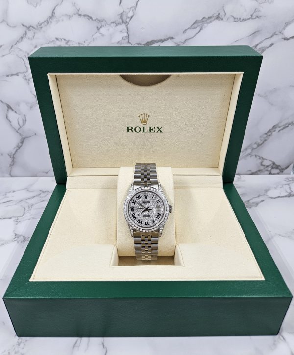 Gents Rolex Datejust 36mm with Pave Diamond Dial, Diamond Bezel and Shoulders. - Image 9