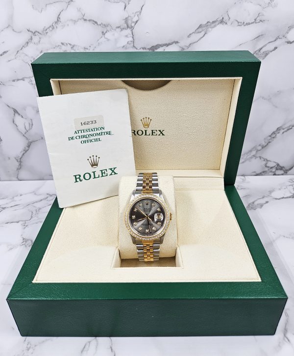 Gents Rolex Datejust with Grey Diamond Dial & Diamond & Bezel - Box & Papers. - Image 7