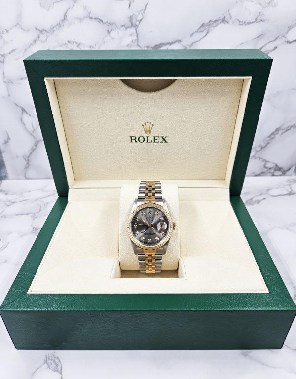 Mens Steel & Gold Rolex Datejust 36mm Slate Grey Diamond Dial - Box & Papers. - Image 8