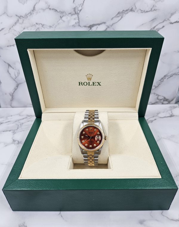 Mens Rolex Datejust 16233 with Sunburst Orange Diamond Dial - Box and Papers. - Image 7