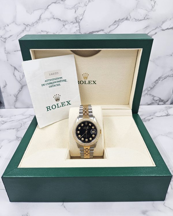 Gents Steel & Gold Rolex Datejust 16233 Black Diamond Dial & Bezel - Box & Paper - Image 6