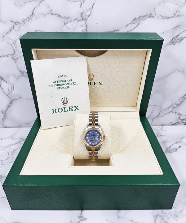 Ladies Rolex Datejust in Steel & Gold with Blue MOP Diamond Dial - Box & Papers - Image 7