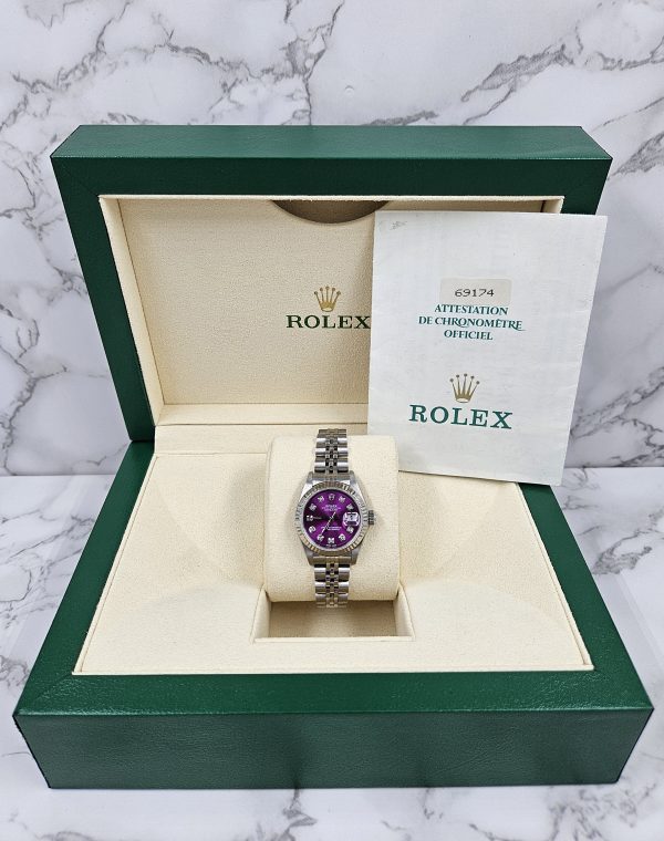 Ladies Rolex Datejust 26mm in Steel & Gold - Purple Diamond Dial – B+P - MINT! - Image 8