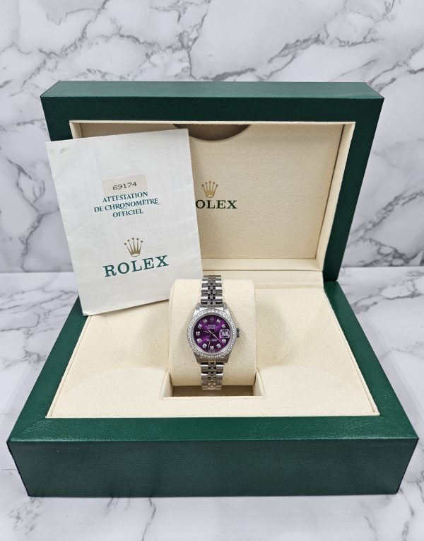 Ladies Rolex Datejust with PURPLE Diamond Dial & Bezel - Box and Papers - Image 6