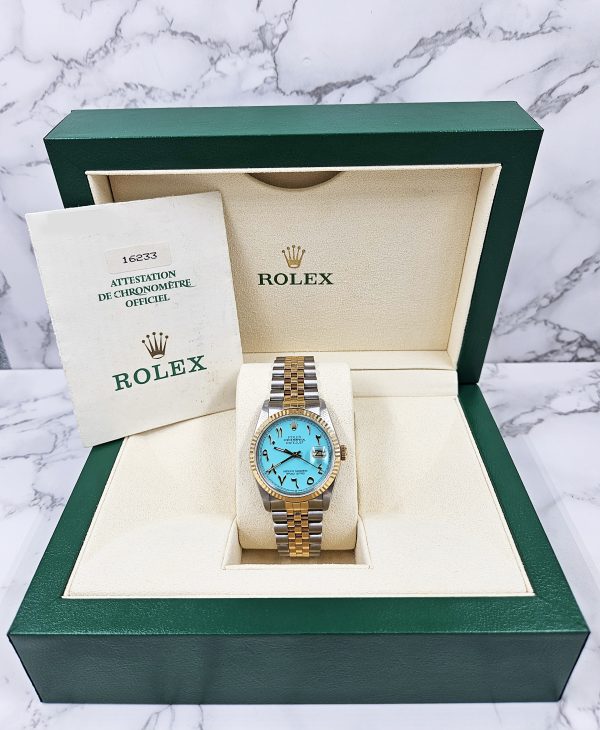 Gents Steel & Gold Rolex Datejust with Tiffany Blue Arabic Dial - Box & Papers. - Image 8