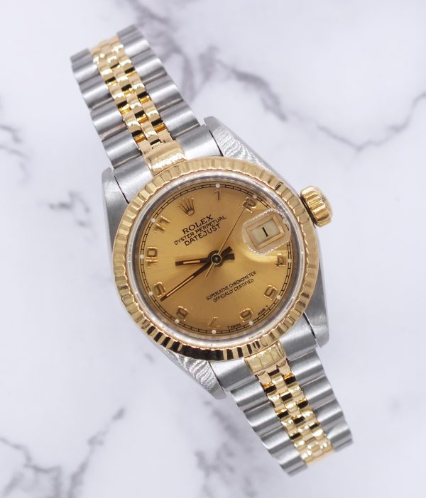 Ladies 18ct Yellow Gold and Steel Rolex Datejust 26mm 69173 Box and Papers