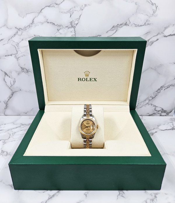 Ladies 18ct Yellow Gold and Steel Rolex Datejust 26mm 69173 Box and Papers - Image 8