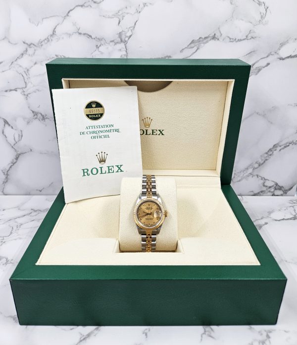 Ladies 18ct Yellow Gold and Steel Rolex Datejust 26mm 69173 Box and Papers - Image 6