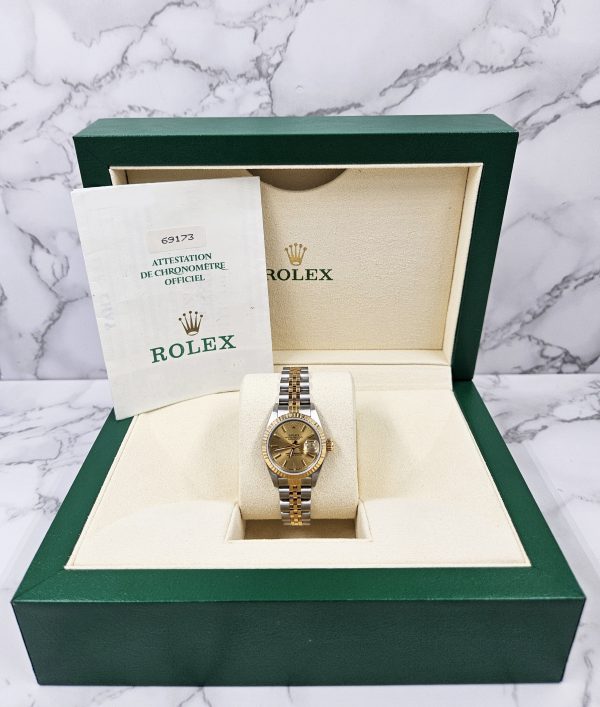 MINT ladies Rolex Oyster Perpetual Datejust in Steel & Gold with Box and Papers - Image 6