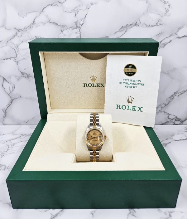 Ladies 18ct Yellow Gold and Steel Rolex Datejust 26mm 69173 Box and Papers - Image 7