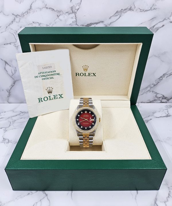 Mens Rolex Datejust - Factory RED Diamond Dial & Diamond Bezel - Box & Papers - Image 6