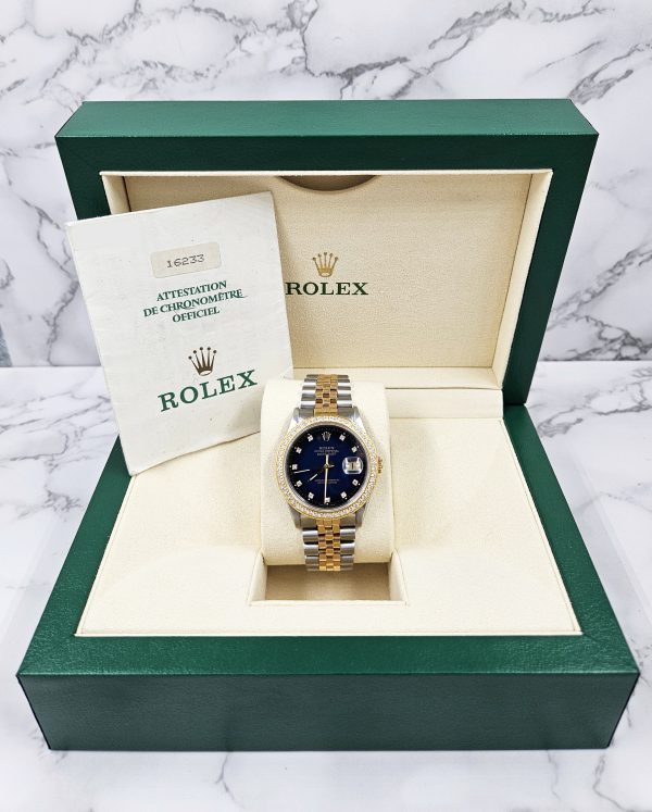 Mens Rolex Datejust - Factory BLUE Diamond Dial & Diamond Bezel - Box & Papers - Image 6