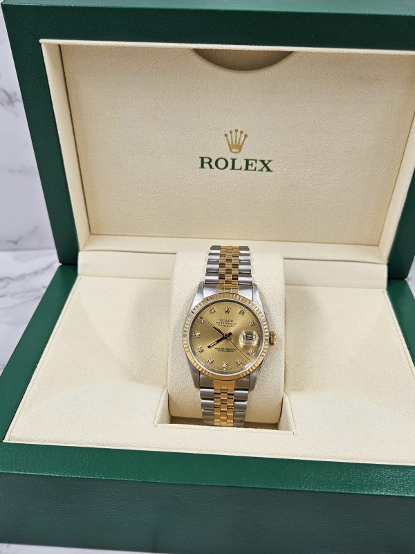 MINT Mens Rolex Datejust in Steel & Gold - Factory Diamond Dial - Box and Papers - Image 2