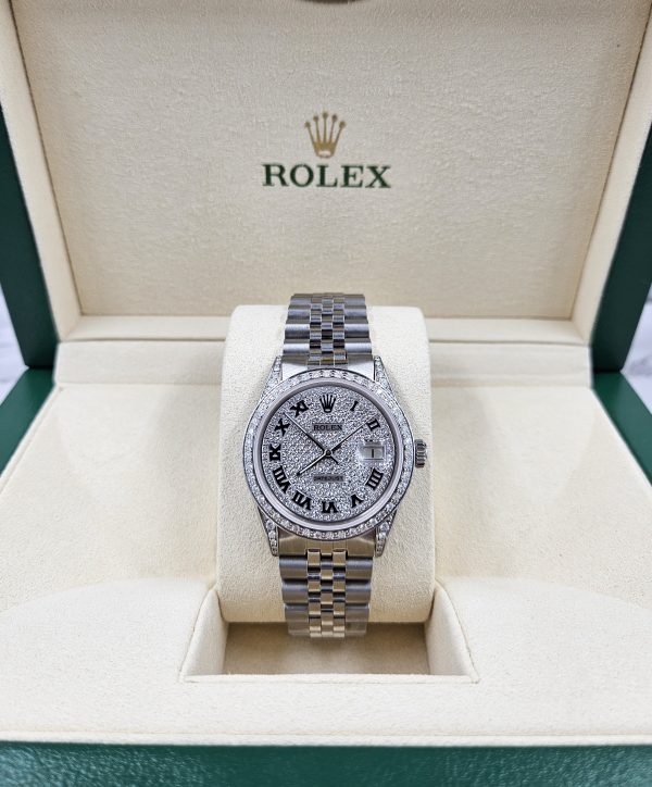 Gents Rolex Datejust 36mm with Pave Diamond Dial, Diamond Bezel and Shoulders. - Image 8