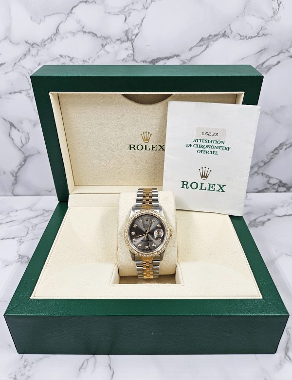 Gents Rolex Datejust with Grey Diamond Dial & Diamond & Bezel - Box & Papers. - Image 8
