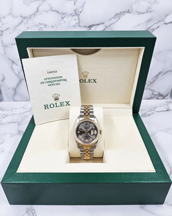 Mens Steel & Gold Rolex Datejust 36mm Slate Grey Diamond Dial - Box & Papers. - Image 6