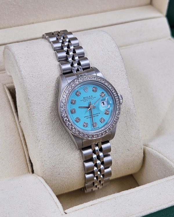 Ladies Steel & White Gold Rolex Datejust - Tiffany BLUE Diamond Dial & Bezel - Box / Papers. - Image 9