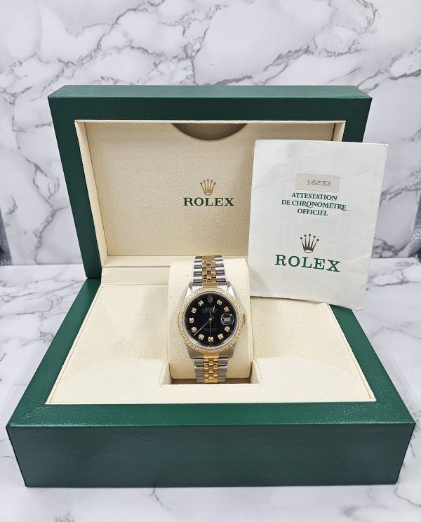 Gents Steel & Gold Rolex Datejust 16233 Black Diamond Dial & Bezel - Box & Paper - Image 7