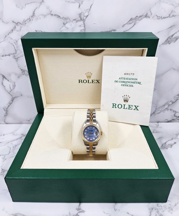 Ladies Rolex Datejust in Steel & Gold with Blue MOP Diamond Dial - Box & Papers - Image 8