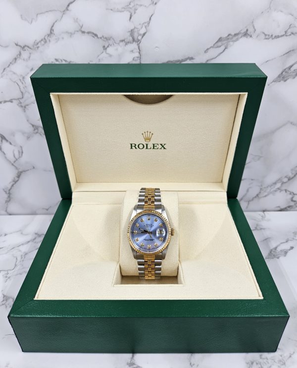 Gents Steel & Gold Rolex Datejust 16233 Sky Blue Diamond Dial with Box & Papers. - Image 7