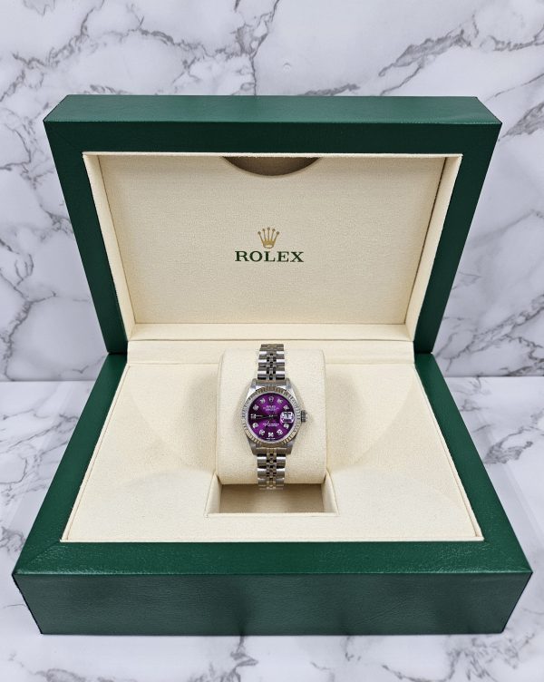 Ladies Rolex Datejust 26mm in Steel & Gold - Purple Diamond Dial – B+P - MINT! - Image 9