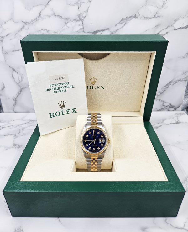 Gents Steel & Gold Rolex Datejust 16233 Blue Diamond Dial with Box and Papers. - Image 7