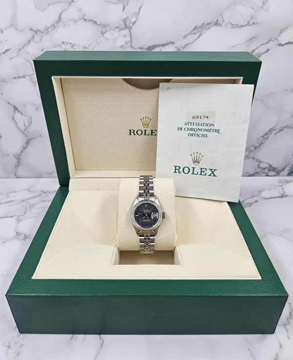 Ladies Steel & White Gold Rolex Datejust with 'Wimbledon' Dial - Box and Papers. - Image 8