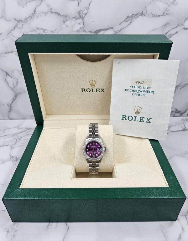 Ladies Rolex Datejust with PURPLE Diamond Dial & Bezel - Box and Papers - Image 7