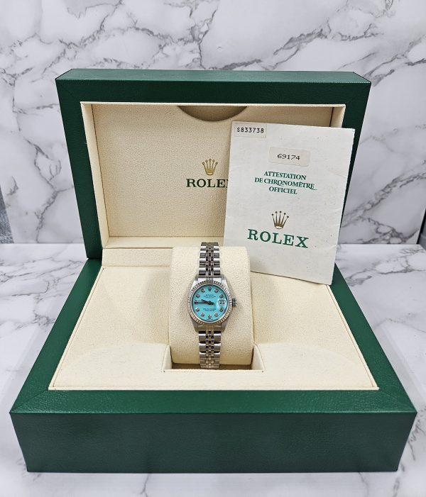 Ladies Rolex Datejust 26mm in Steel and Gold - Tiffany Blue Diamond Dial – Box & Papers. - Image 9